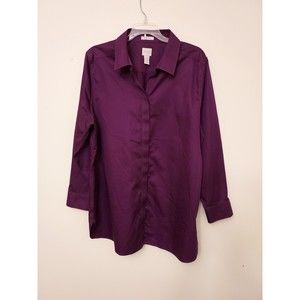 Chico's Women's Purple Top Blouse Shirt Button Down No Iron Size 3 (Large 16/18)